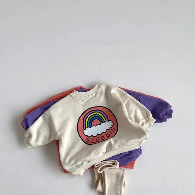 Baby Clothes Rainbow Hoodies and Pants Baby Suit Korean Outfit