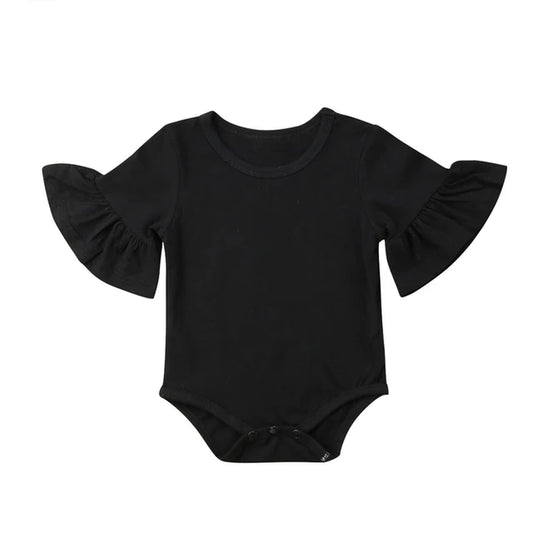 0-24M Newborn Baby Girl Flare Sleeve Solid Black White Grey Casual Romper Jumpsuit Outfits Baby Clothes Summer Kids Suit